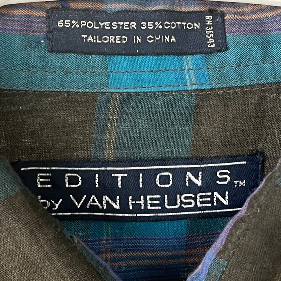 Van Heusen Editions Plaid Long Sleeve Button Up Shirt Flat Hem Medium - Picture 4 of 9